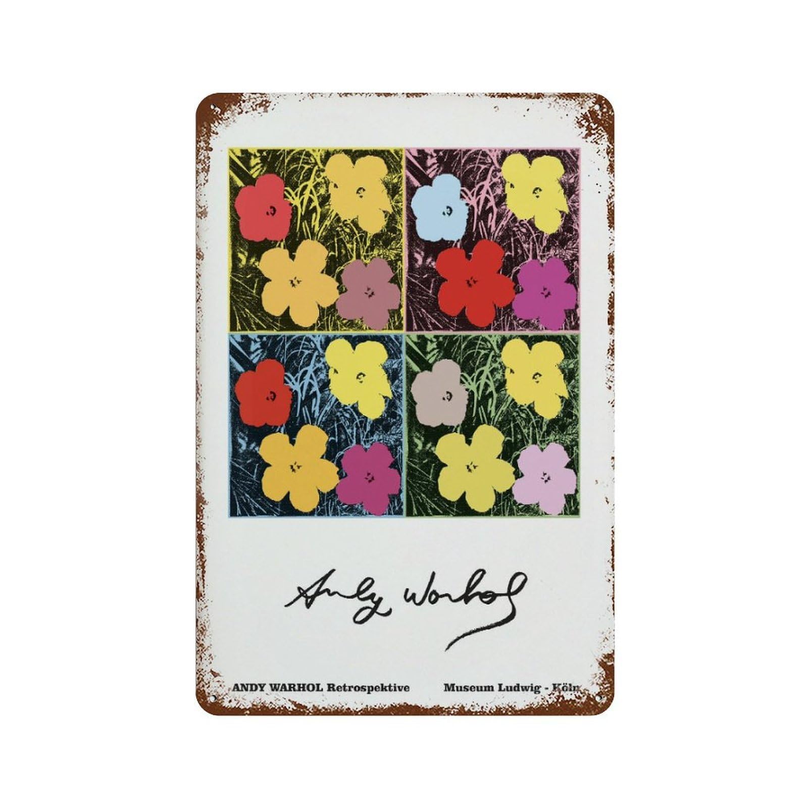 xiaoxiaoshen Andy Warhol Flowers Pop Exhibition1 Wall Decor Art Metal Tin Poster Modern Home Decor Art Home Bar Shop Decorations Vintage Sign 30x20cm