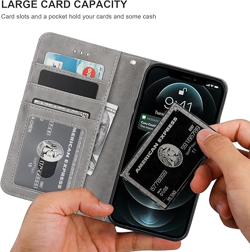 Miniatura 5 de Bocasal Funda tipo cartera compatible con iPhone 12 y iPhone 12 Pro con tarjetero de piel sintética, magnética, desmontable, a prueba de golpes,