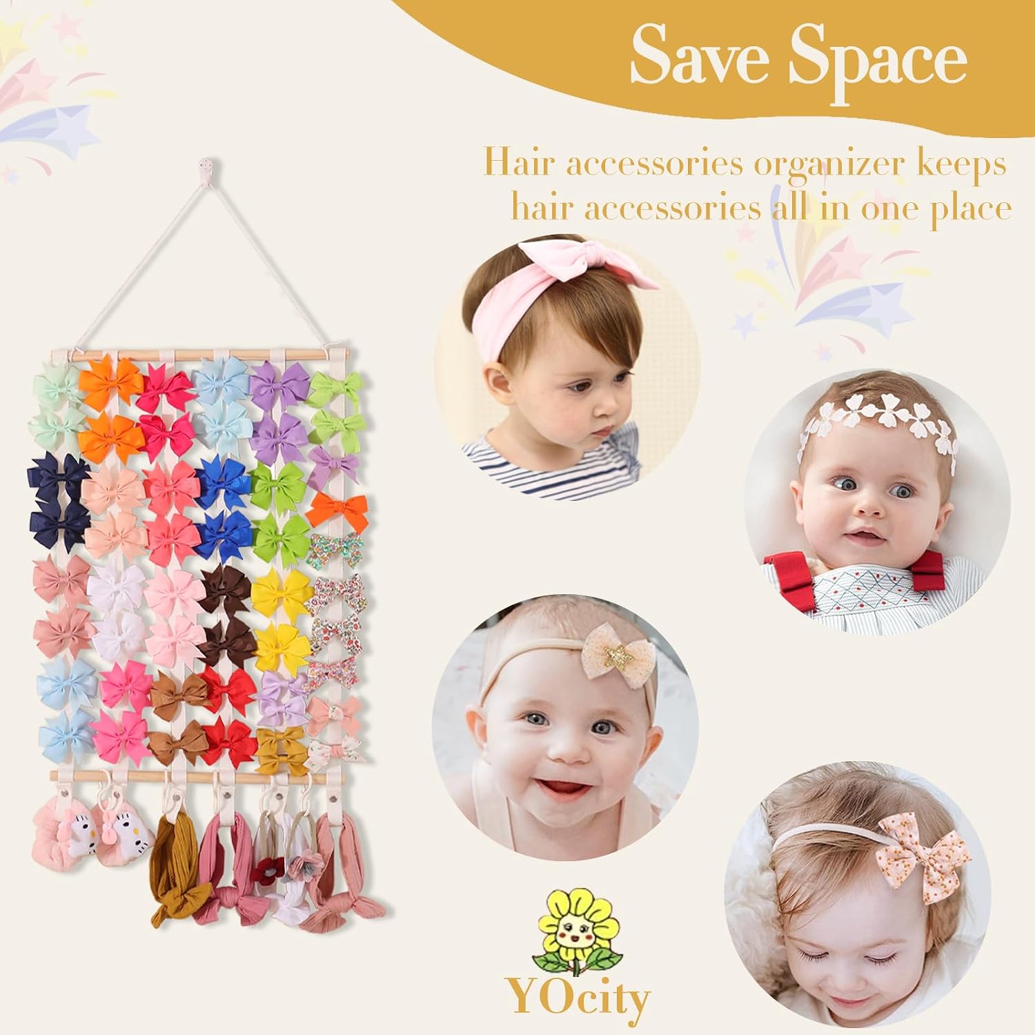  Bow Holder for Girls Hair Bows Baby Headband Holder Storage Hair Accessories Organizer Display for Nursery Room Wall Hanging Decor (White) thumbnail