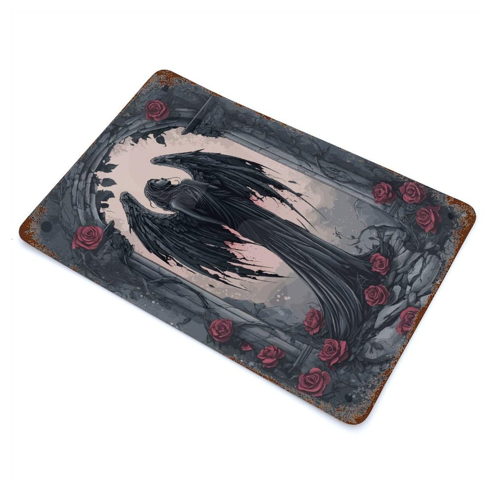 Dark Gothic Angel in Ruins Decorative Tin Sign 11.8"x7.9", for Farmhouse, Kitchen And Entryway Decor, Shabby Chic Decor