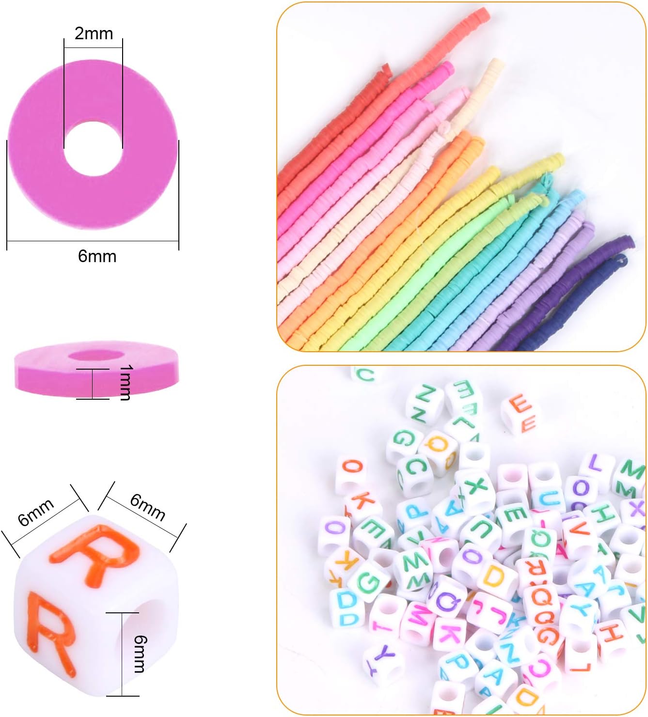 6700 Pcs Colorful Flat Clay and Alphabet Beads for DIY Polymer Colorful Round Handmade Heishi Jewelry Making Beads for Necklace Bracelet Earring Pendant and Anklet Craft (20 Strands 6mm) - Image 4