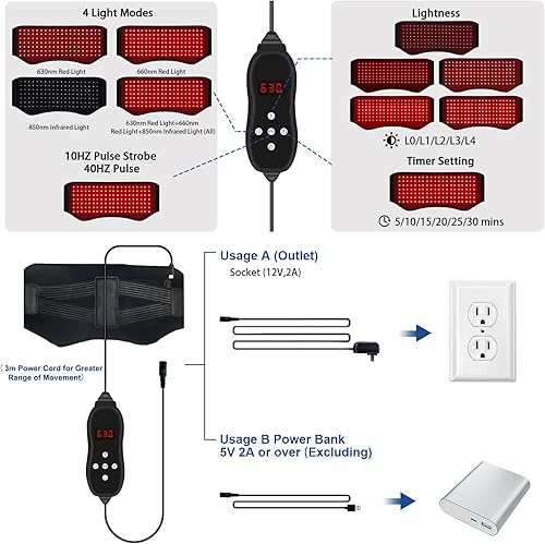Miniatura 4 de Cinturón de terapia de luz roja, dispositivo de terapia de luz infrarroja con control de partición y control remoto para disminuir la inflamación,