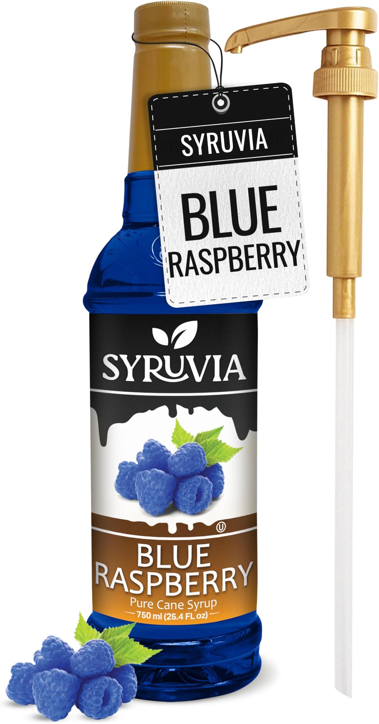 Syruvia Blue Raspberry Syrup, Flavored Syrup for Drinks, Cocktails, Lemonades, Iced Teas, and Desserts – 25.4 fl oz, With Pump