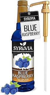 Syruvia Blue Raspberry Syrup, Flavored Syrup for Drinks, Cocktails, Lemonades, Iced Teas, and Desserts – 25.4 fl oz, With Pump