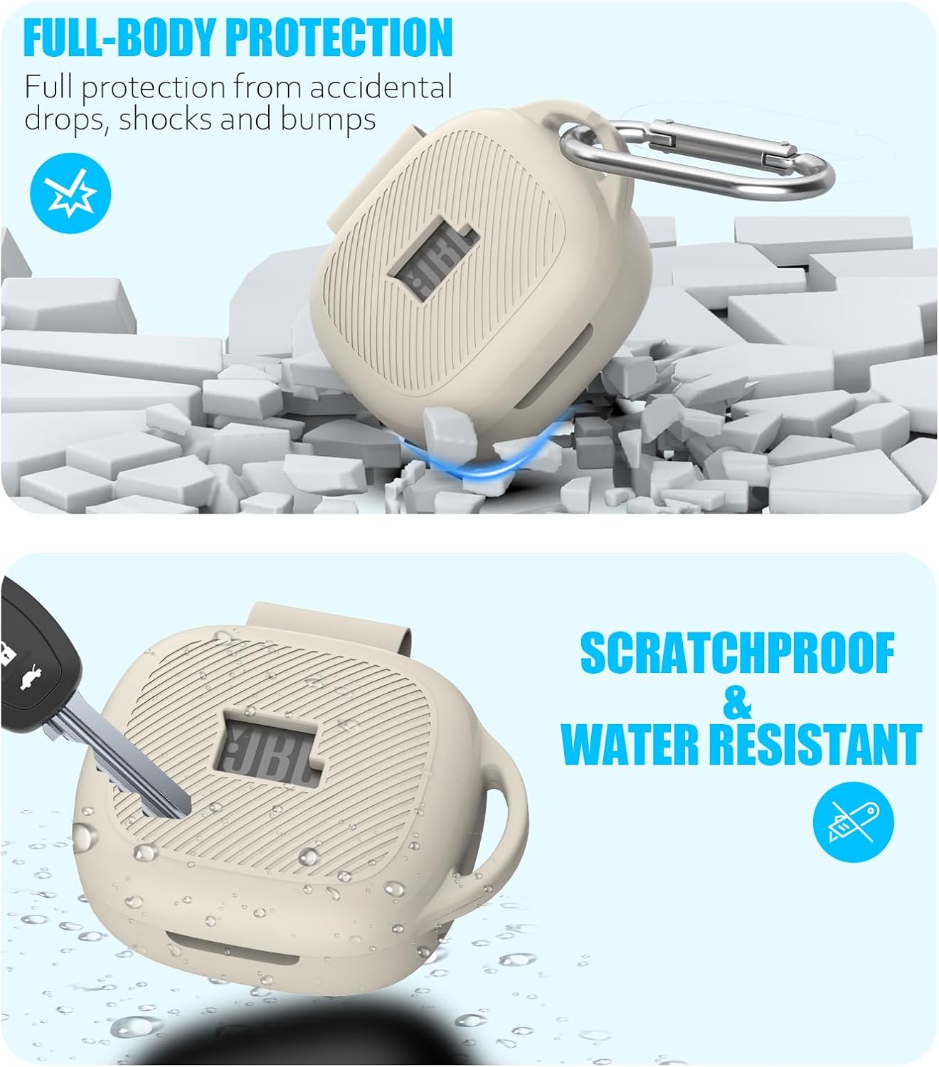 [3 in 1] for JBL Live Pro 2 Case Cover with Cleaner kit, Logo Visible Design Scratch Resistant Shockproof Silicone Protective Cover for JBL Live Pro 2 Earbuds with Carabiner-Apricot - Image 3