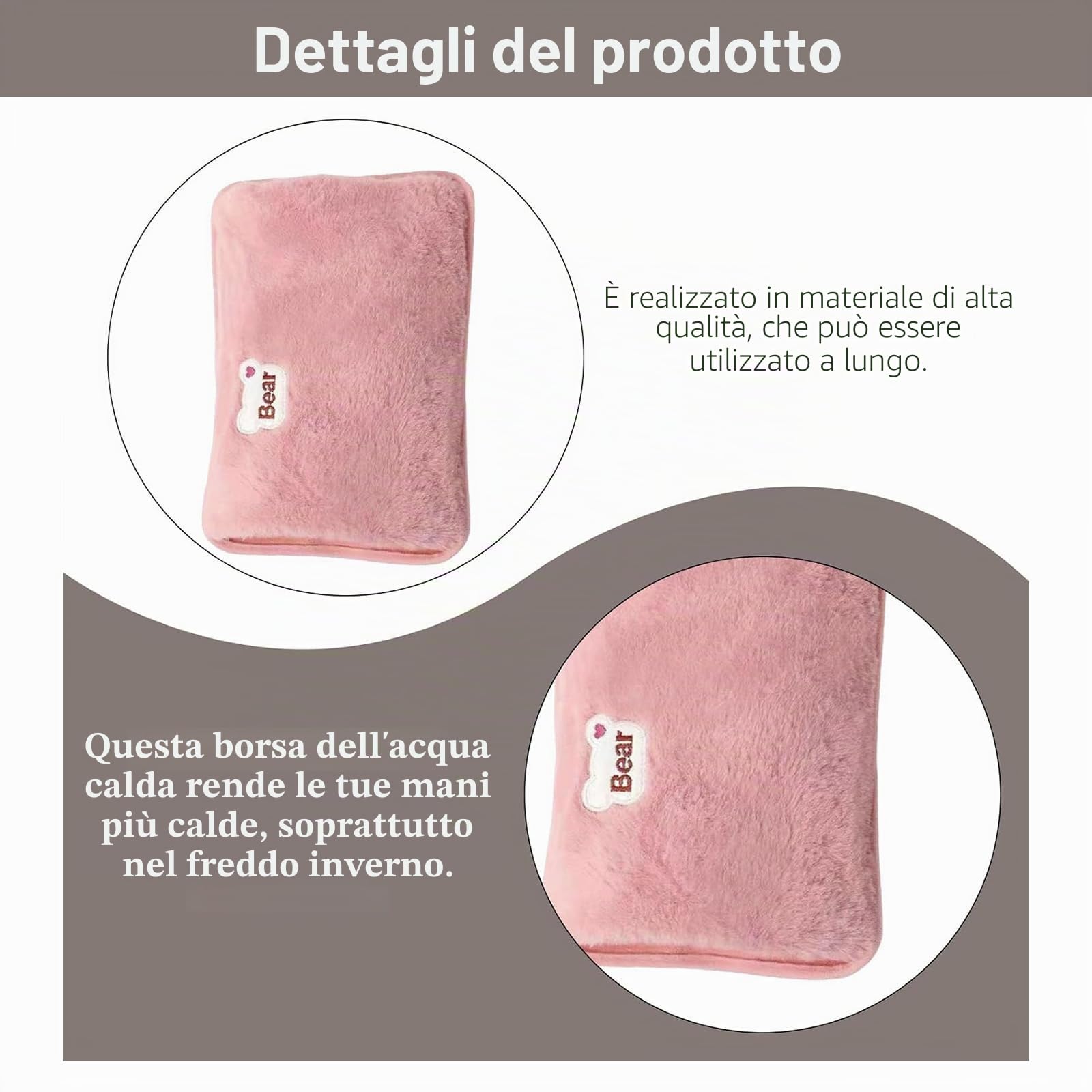 Borsa Acqua Calda Elettrica,Scaldino Elettrico Scaldamani,Borsa Dell'Acqua Calda Con Rivestimento Morbido,Scaldino In Peluche,Scaldapiedi,Portatile e Ricaricabile,per Giornate Fredde (Rosa)