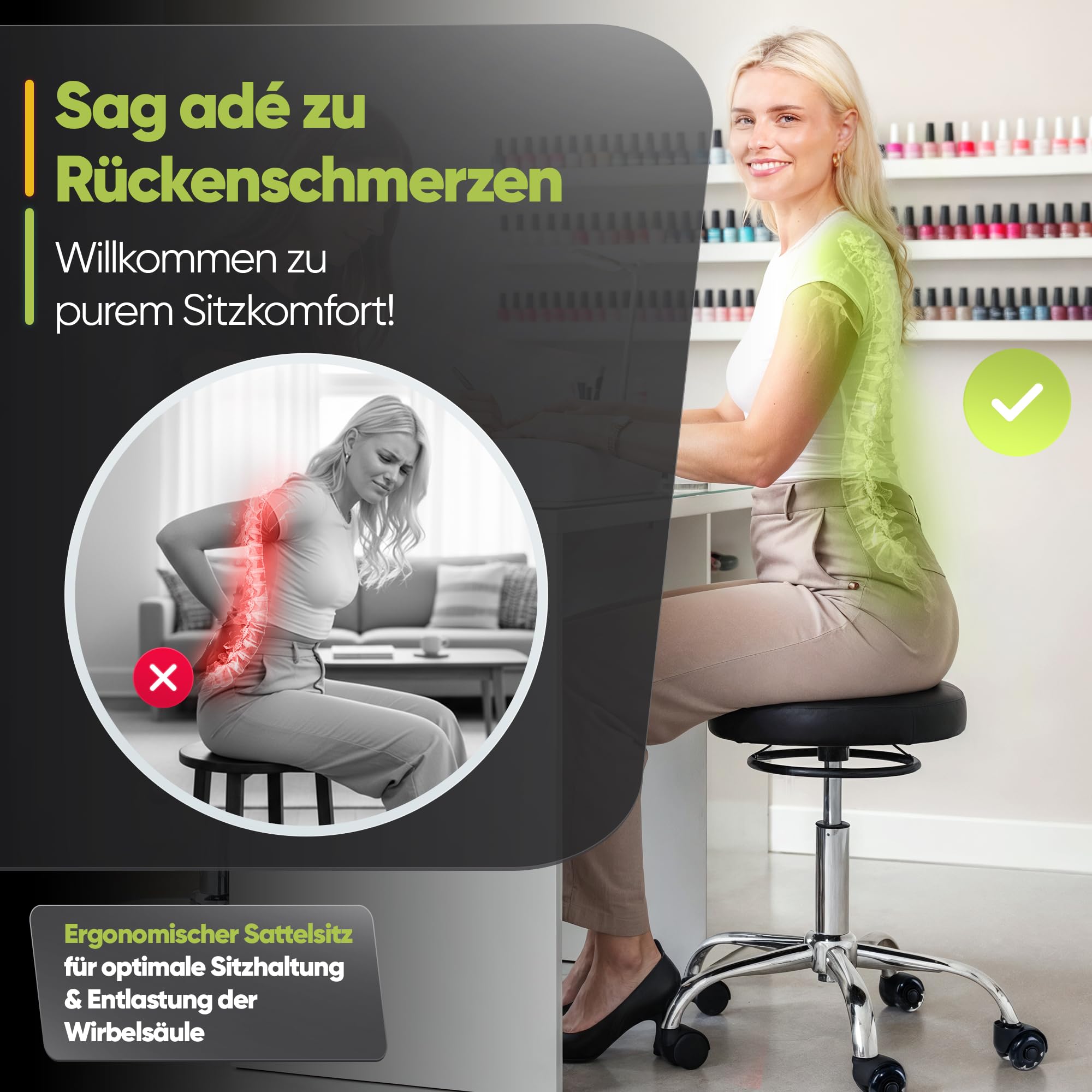 Bürohocker Ergonomisch [TESTSIEGER] Rollhocker Sitzhocker Höhenverstellbar [48-68cm] Ergonomischer Hocker für Büro [Schwingeffekt] Wackelhocker Stehhocker | Arbeitshocker rutschfest Rund