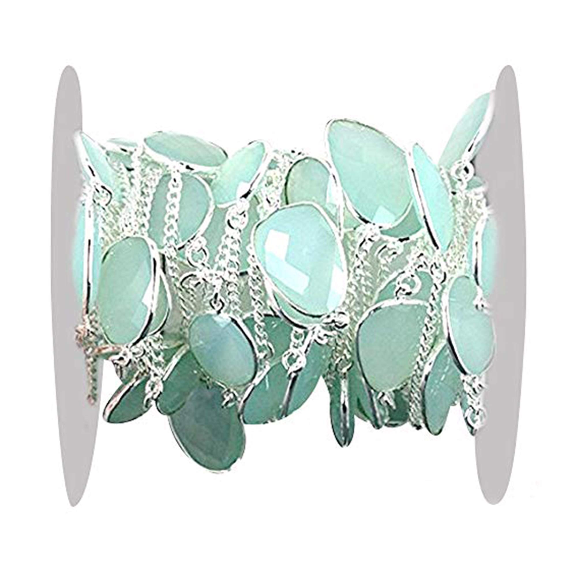 One Foot Natural Aqua Chalcedony, 15mm Up Silver Vermeil Chain Necklace Chain Bezel Connectors with Sterling Silver Plated Chain GemMartUSA (SPAD-20003)