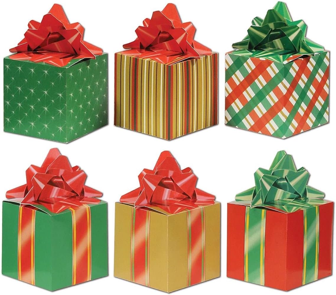 Beistle 3 Piece Christmas Gift Favor Boxes, Holiday Party Supplies, Winter Decor
