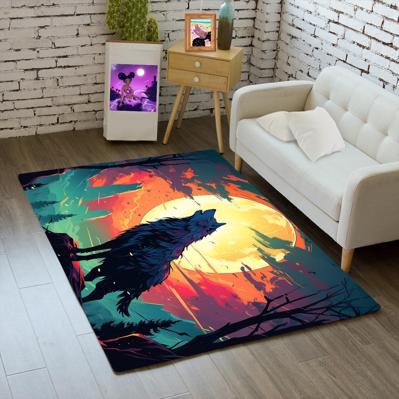 Wolf Area Rug for Boys - 35" L x 23" W Wolf Rugs for Bedroom Wild Animals Prints Area Rugs, 2'×3'