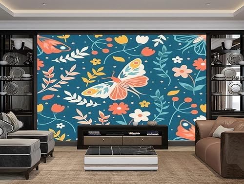 Miniatura 4 de Mural de lienzo moderno 3D, diseño caprichoso de primavera, sin costuras, divertido estampado de luna, mariposa, hierbas, despegar y pegar,