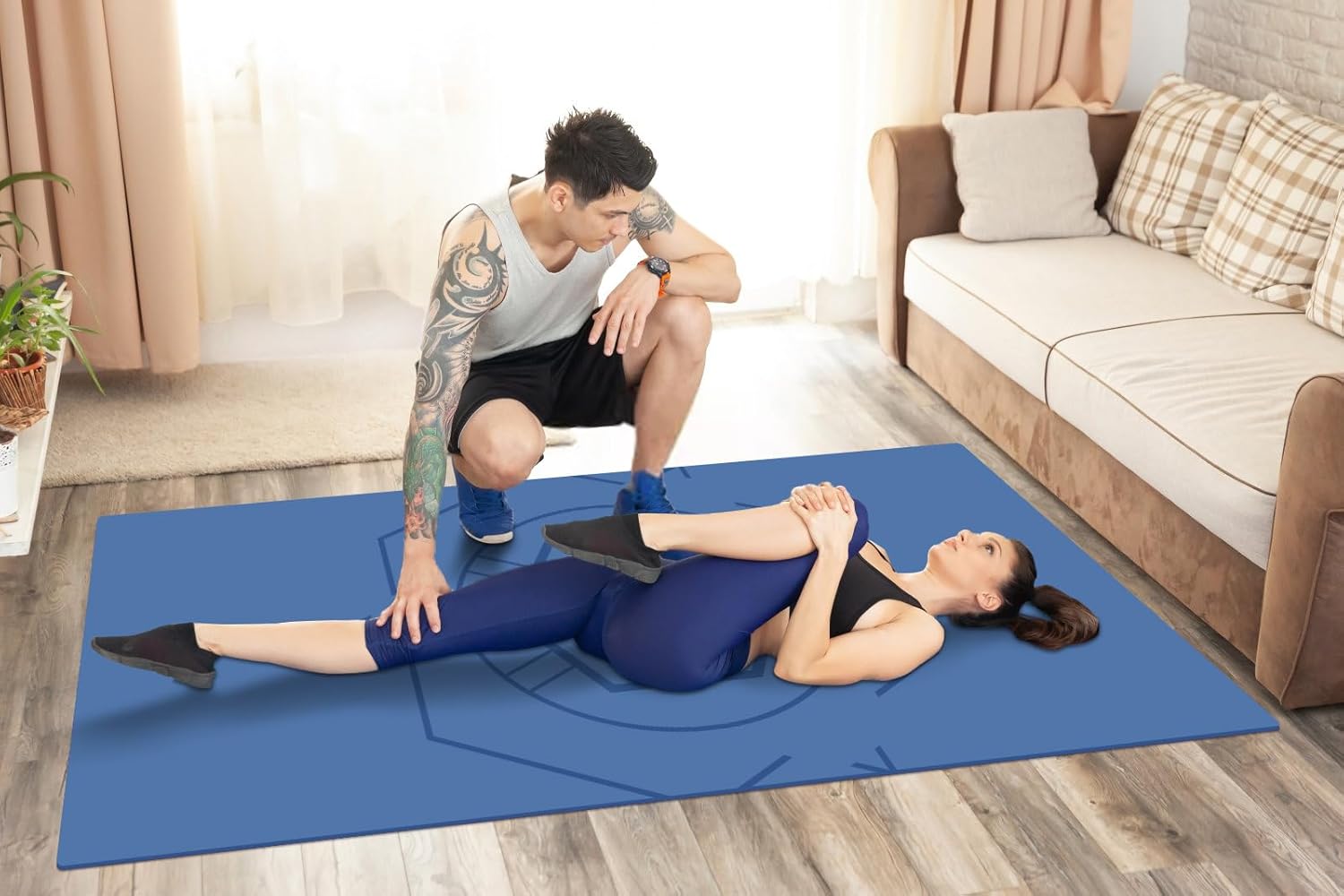 nuveti Large Exercise Mat (6'x 3'), Extra Wide Workout Mat for Men and Women, Yoga Mat Thick 1/2 1/4 Exercise Mats Non-Slip, Non-Toxic, Large Fitness Mat Perfect for Barefoot Exercise (Yoga, Pilates, Stretching, Meditation)