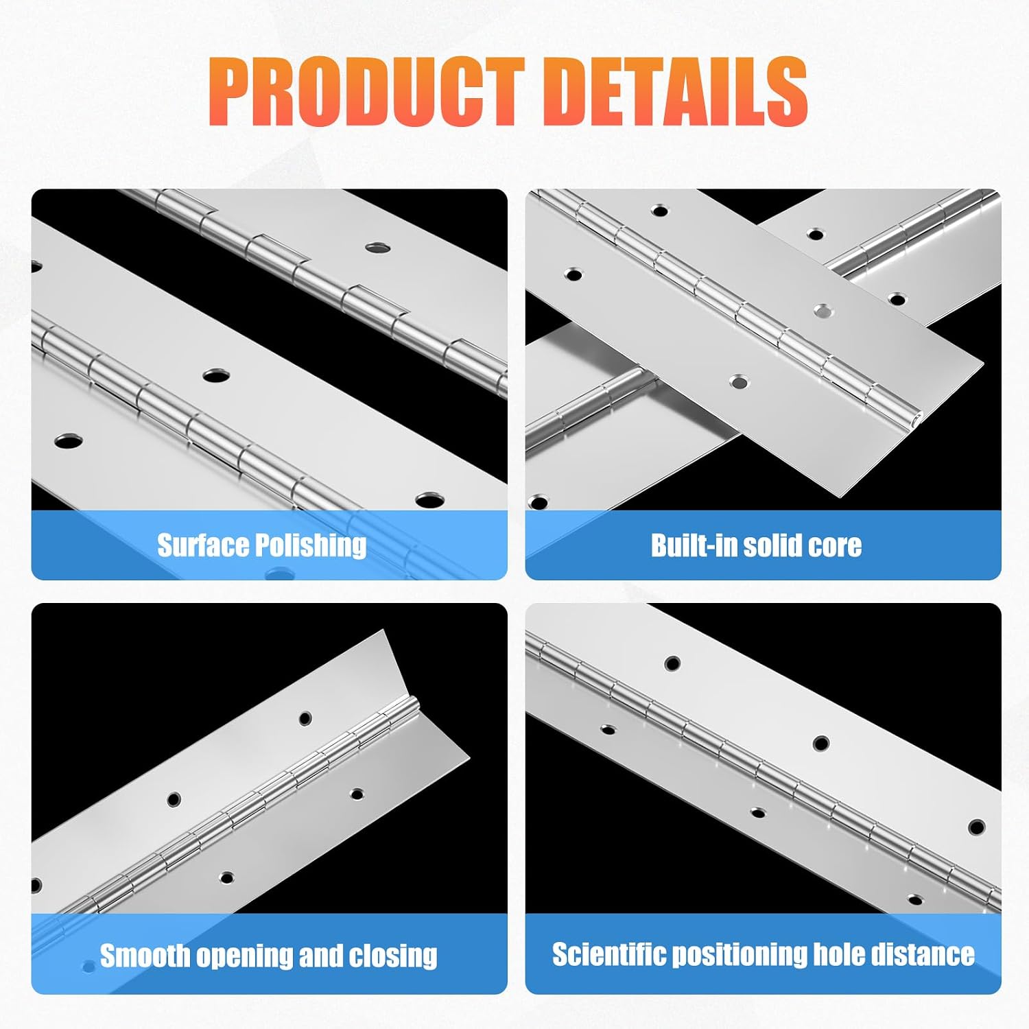 Heavy Duty Piano Hinge 20Inch x 2-1/2Inch, 2PCS 0.06" Thickness Stainless Steel Continuous & Piano Hinges for Wood Furniture Mailbox Tool Storage Boxes Cabinets Door Hinges-Silver