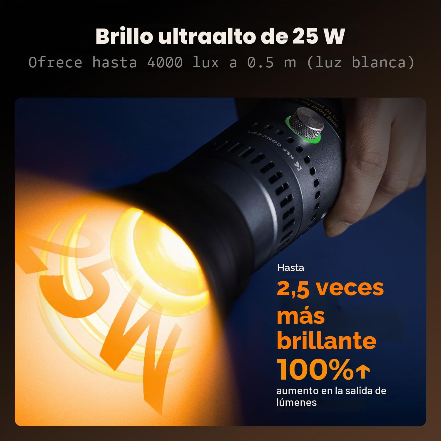 K&F Concept Linterna Fotografía Flashlight LED 25W con Filtros | Batería 9000mAh, 20 filtros gobos, 4 colores atardecer, zoom enfocable, carga rápida 30W, SP25C