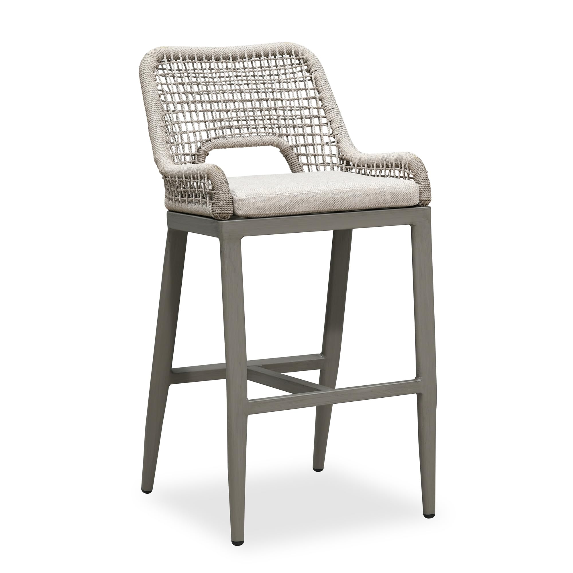 PURPLE LEAF 1 Piece Bar Height Stool with Cushion, Plaid Back, Light Grey