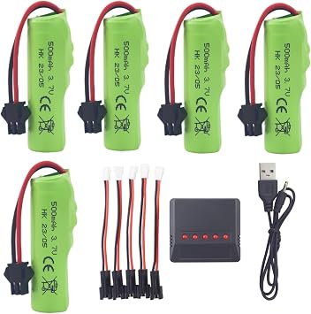 sea jump Accessories 5PCS 3.7V 500mAh Li Battery+5in1 Charger for DE35 DE38 DE40 DE50 TB202 TB201 TM201 TM202 TC141 DE84 S767 SL-356A 1220A Double-Sided Tumbling Stunt RC Car Spare Battery