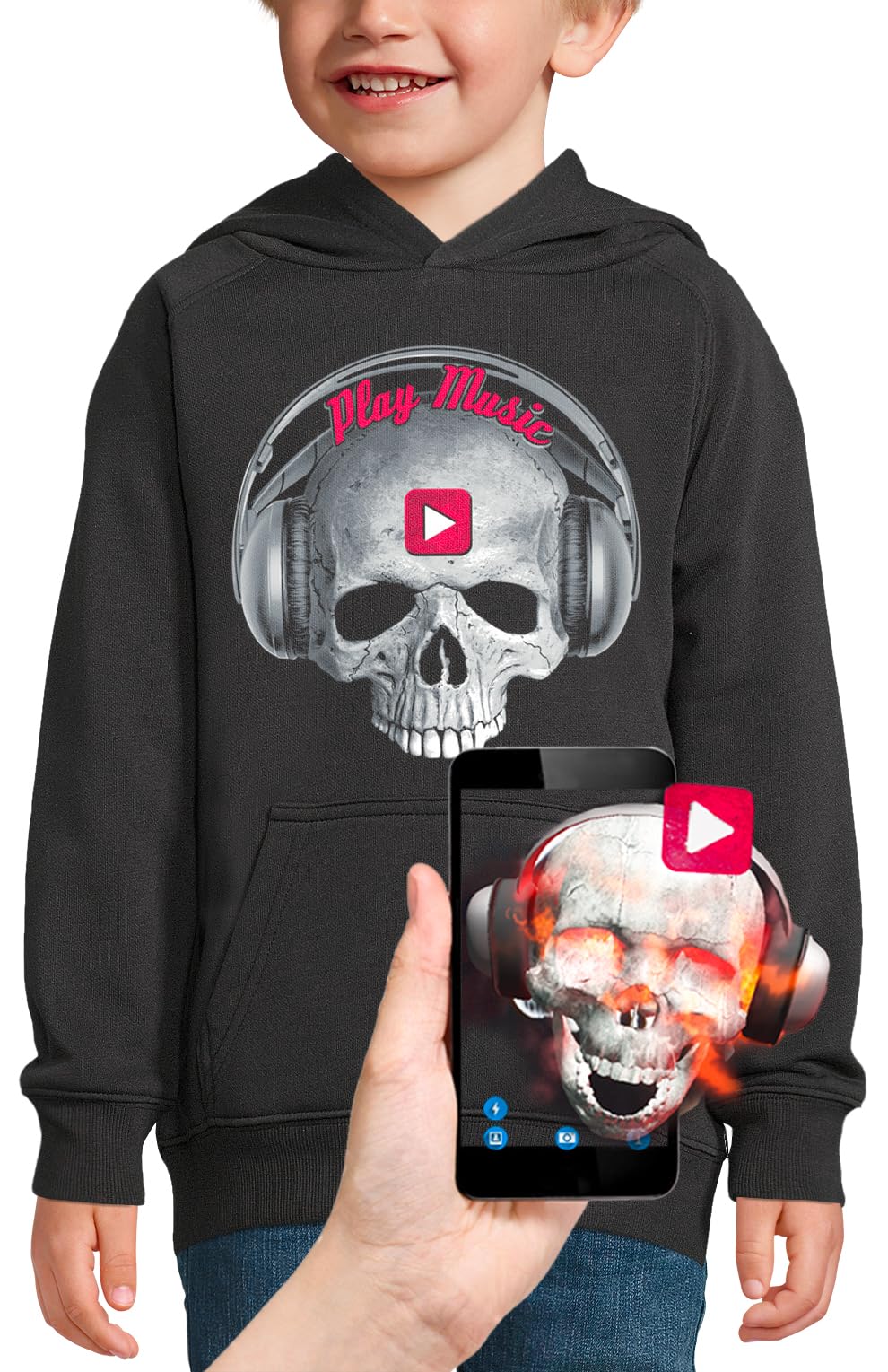 Sweat à capuche enfant noir 12 ans avec motif 3D interactif - 5