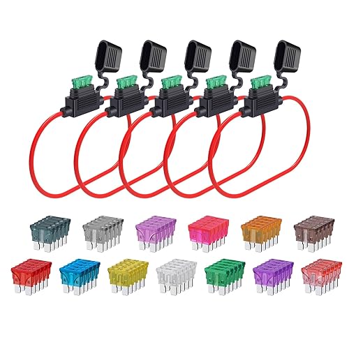 12 Gauge Fuse Holder ATC/ATO, SIM&NAT 5 Packs in-Line Automotive Blade Fuse Holder with 65PCS Standard Car Fuses, 1A 2A 3A 4A 5A 7.5A 10A 15A 20A 25A 30A 35A 40A Automotive Replacement Fuses