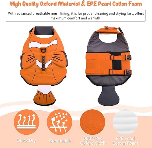 Miniatura 7 de DENTRUN Chaleco salvavidas para perros pequeños, chaleco de natación ajustable Ripstop con asa de rescate, chaqueta de flotación de seguridad de