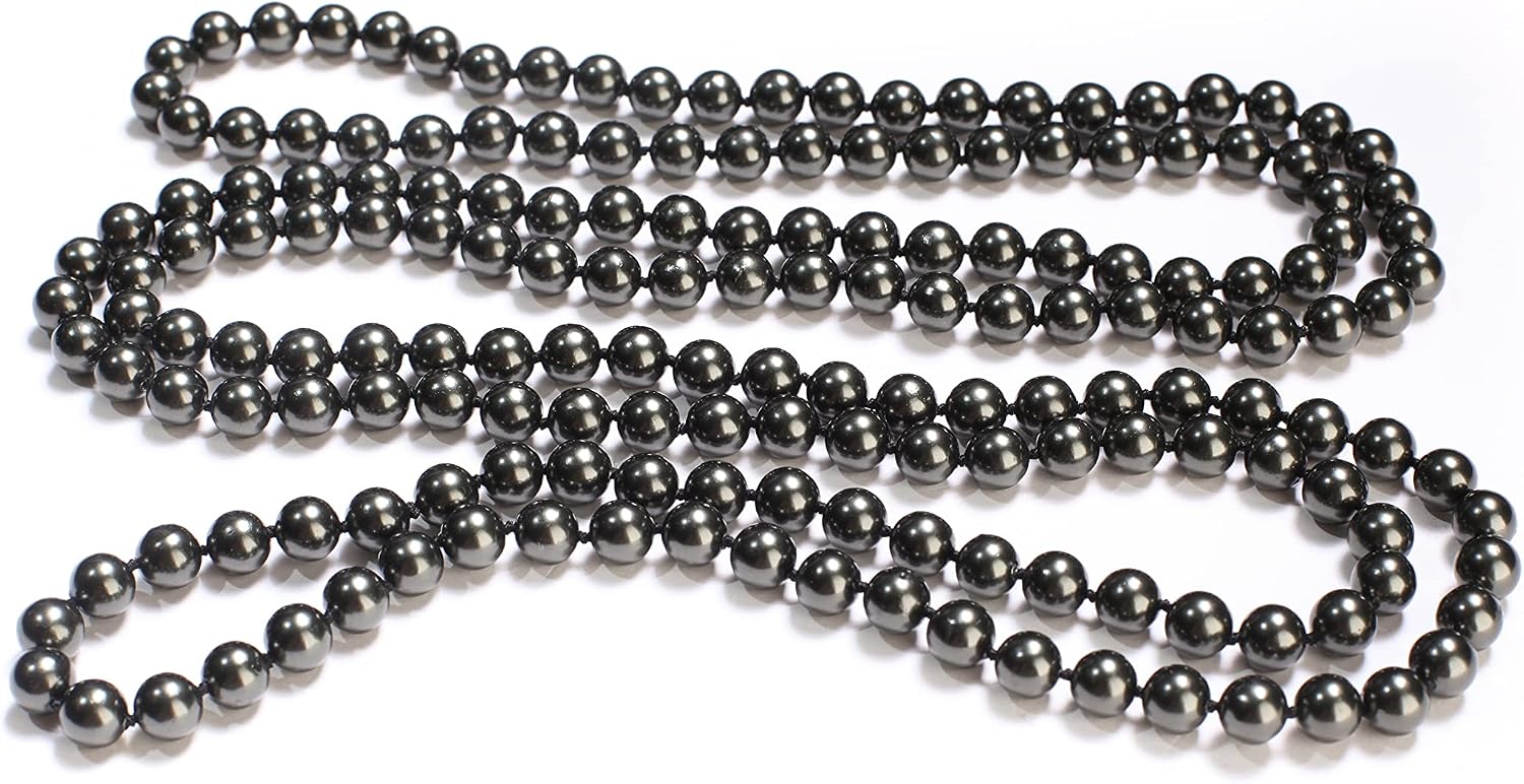 64" Hand Knotted Pearl Necklace Seashell South Sea Pearl 8mm Round Beads Statement Black Long Double, Triple Layer Necklace 174 Pcs, Gift for Her