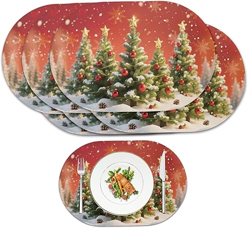 Miniatura 61 de Juego de 6 manteles individuales lavables para mesa de comedor, resistentes al calor, mesa de cocina, decoración del hogar, lavable, ovalada, de