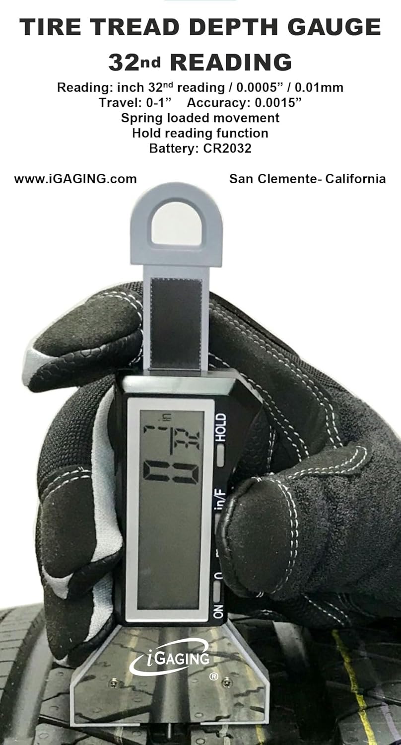 iGaging Tire Tread Depth Gauge Easy 32nd Reading Inch/Fractions/mm w/Hold Function