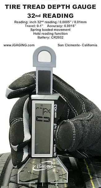 iGaging Tire Tread Depth Gauge Easy 32nd Reading Inch/Fractions/mm w/Hold Function