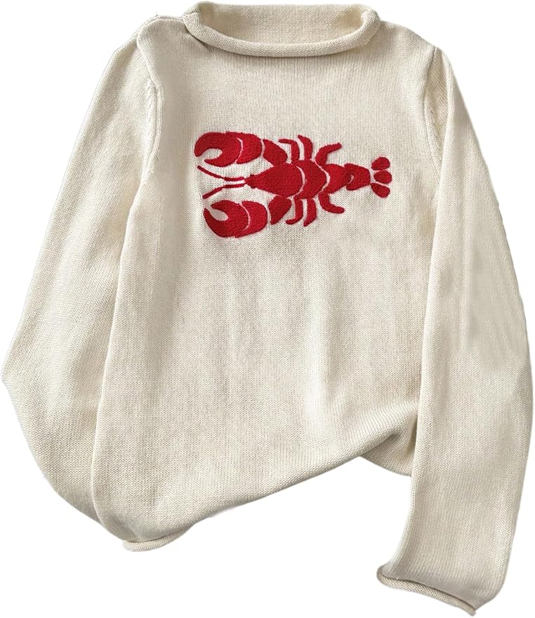 Amazon Verdusa Women's Cozy Lobster Sweater Fall Clothes Drop Shoulder Pullover Knit Tops