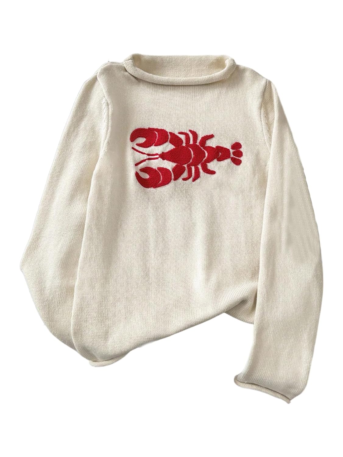 Verdusa Womens Cozy Lobster Sweater Fall Clothes Drop Shoulder Pullover Knit Tops