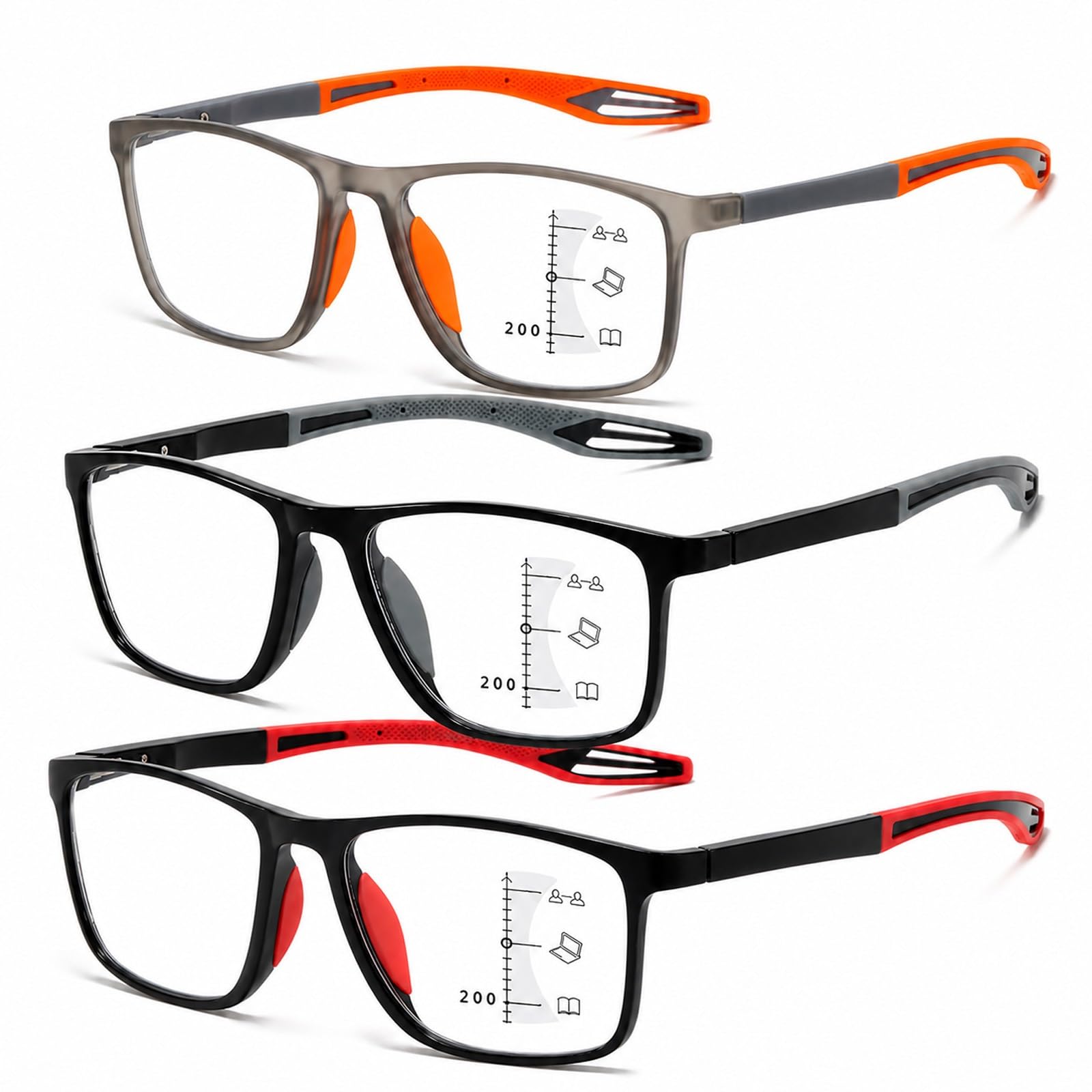Genérico 3 Pares Gafas de Lectura Progresivas Fotocromáticas Hombre Mujer, Lentes Multifocales Anti Luz Azul, TR90 con Bisagras de Muelle, Estuche y Paño