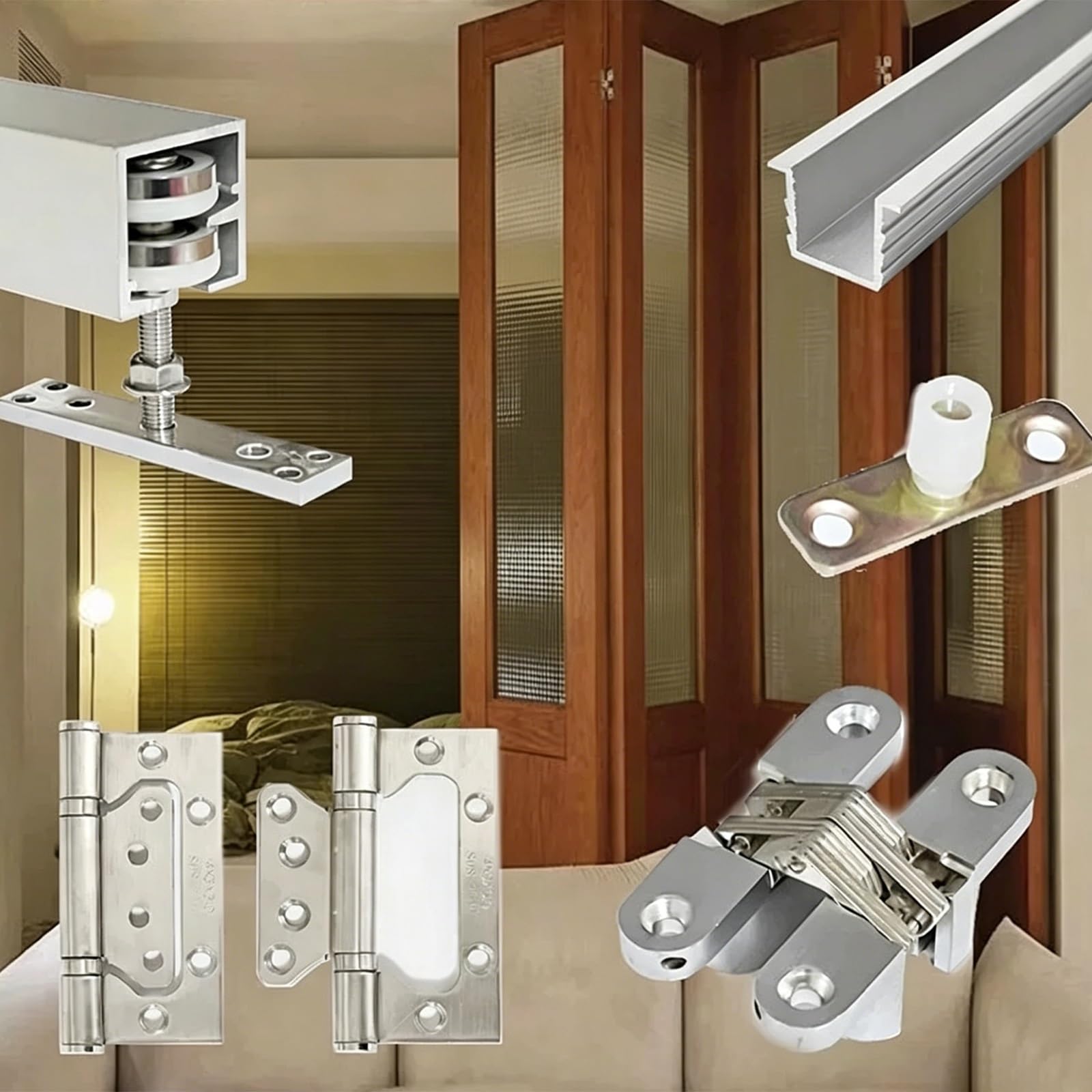 Qhzymx One Color Sliding Door Kit Track Rail Hidden Bifold Doors Rail Track Kit, Commercial Grade Partition Door Tracks Hardware Set, Aluminium Alloy Folding Doors Rails With Swivel Casters(150In/12.5Ft/381Cm)