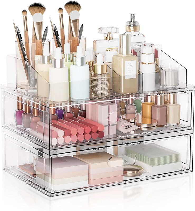 Organizador de Maquiagem Transparente Empilhável Aurblozen com Gavetas, 3 Unidades