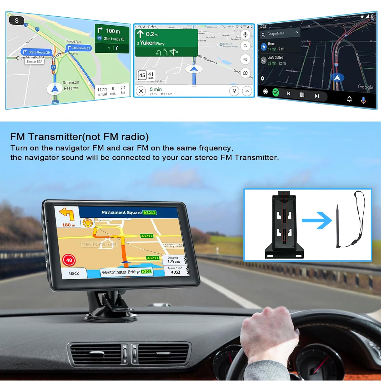 7 Inch Sat Navs for Cars, Truck, 7in HD GPS Navigation with UK Europe Maps, Lifetime Free Updates, Satnav support Postcode Search, Voice Guidance, Speed Camera Alert, Lane Guidance Assist, POI - 5