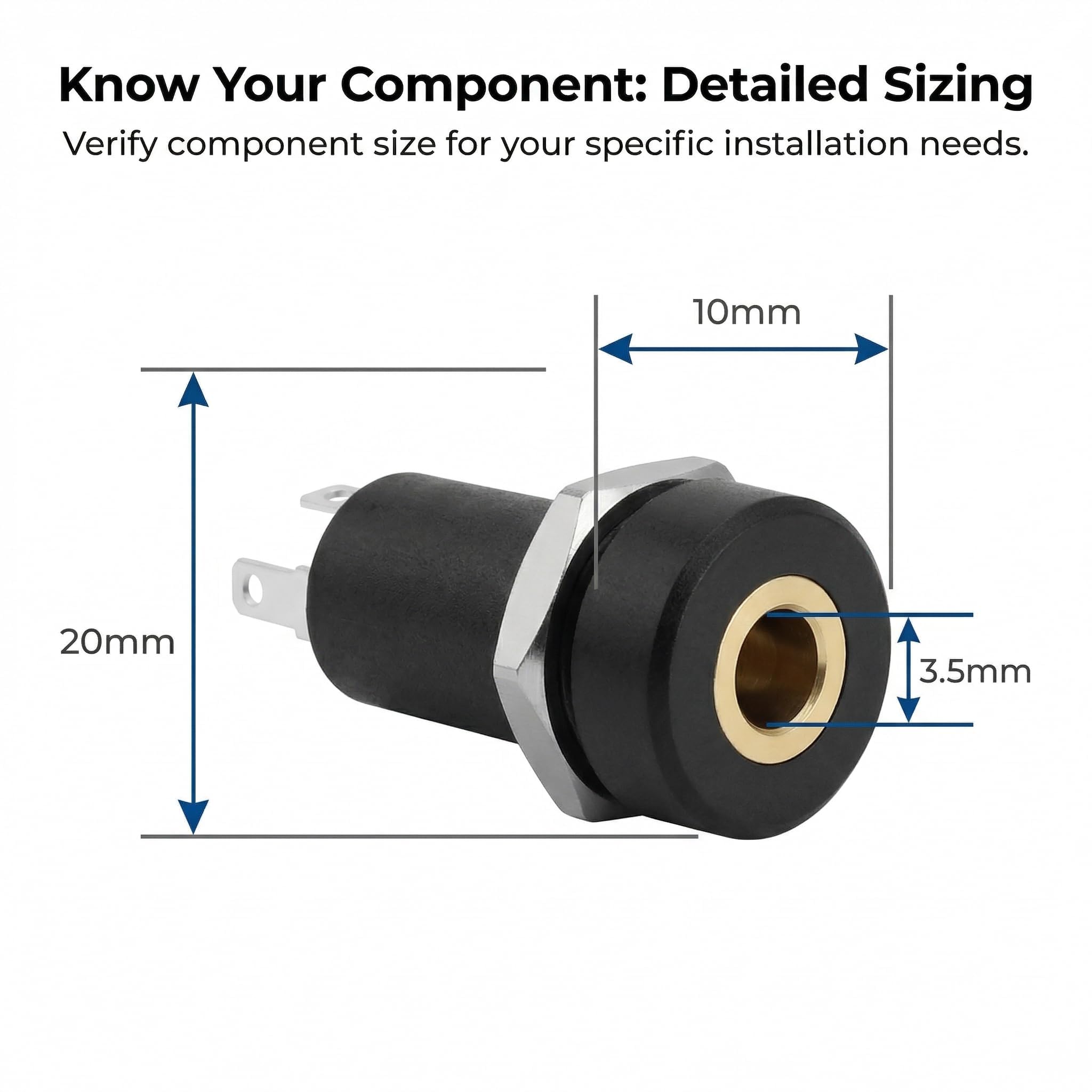 Prise Jack 3.5 à Souder, Connecteur TS 3.5 mm à Souder, Panneau de Montage Prise Audio pour MP3 MP4 et Jack 3.5 mm Stéréo Casque, en Nylon Résistant Haute Température Plaqué Argent 12V 6Pcs