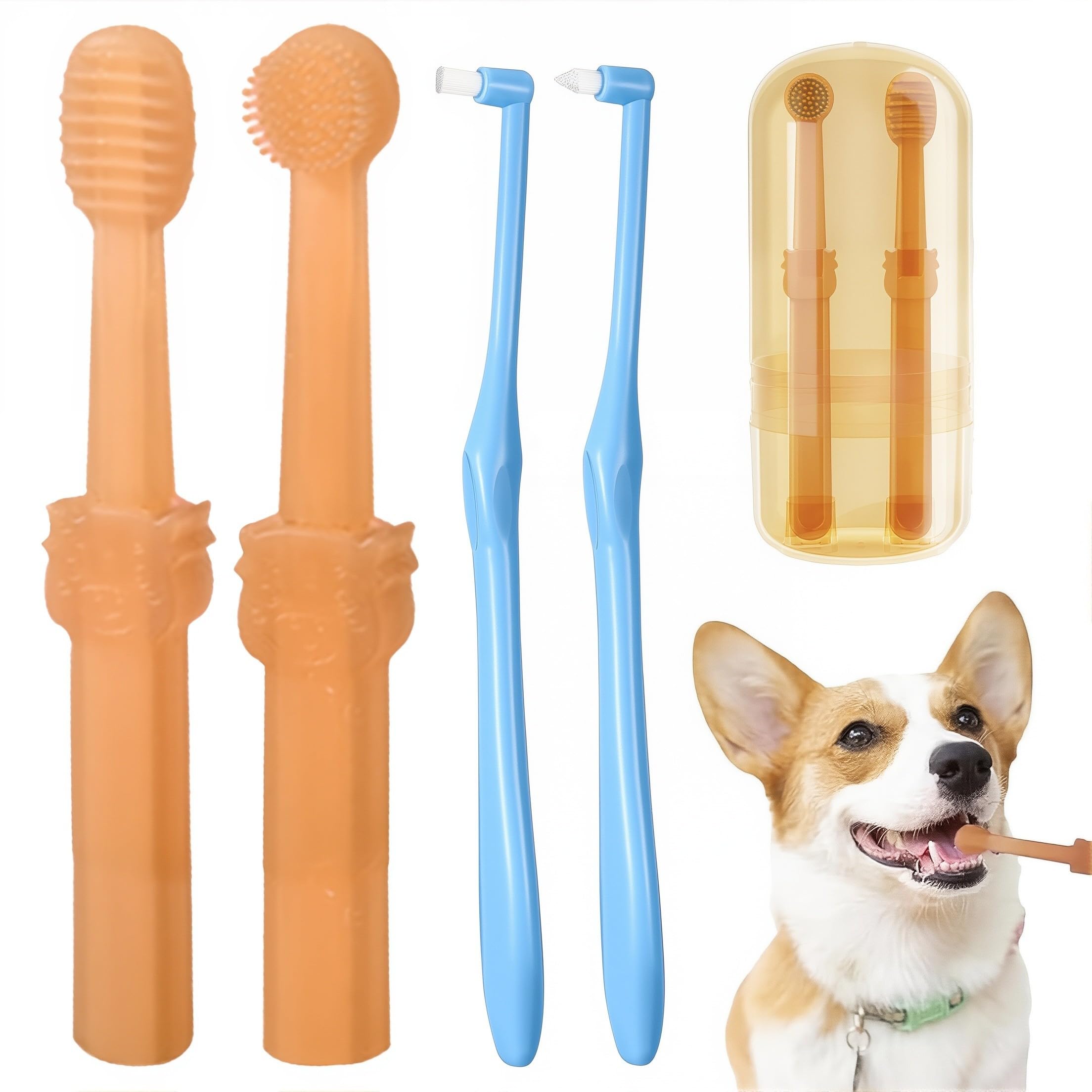 4 cepillos de dientes pequeños para perros y gatos, cepillo de silicona suave de 360 grados para mascotas, cuidado dental, limpieza dientes perro, higiene bucal, limpieza profunda de dientes
