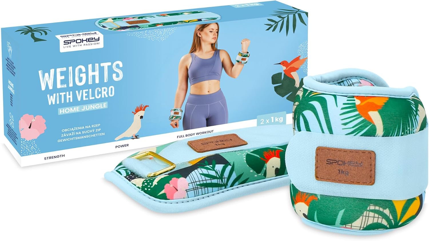 SPOKEY HOME JUNGLE 2 x 0.5 kg / 1 kg / 1.5 kg Wrist Weights Adjustable Ankle Weight for Arms or Legs, Purple/Blue with Jungle Print (1, kg)