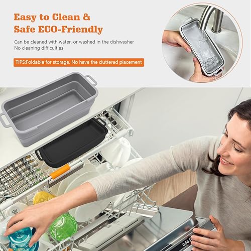 Miniatura 5 de YAOAWE 3 bandejas de goteo de grasa de silicona para Blackstone, forro de silicona reutilizable para taza de grasa trasera, forros de silicona de 8