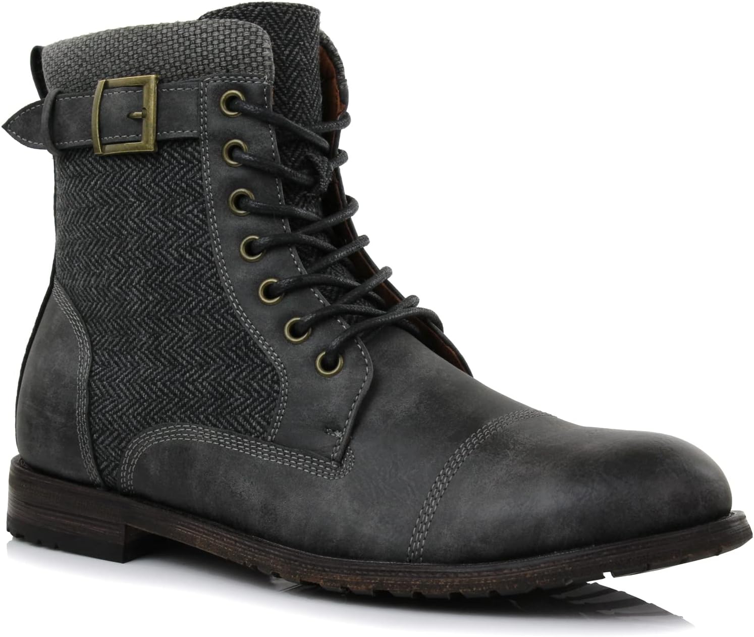 Polar Fox Men's Military Style Combat Boot Collection | Men's Cap Toe Ankle Boots with Lace-Up & Side Zipper