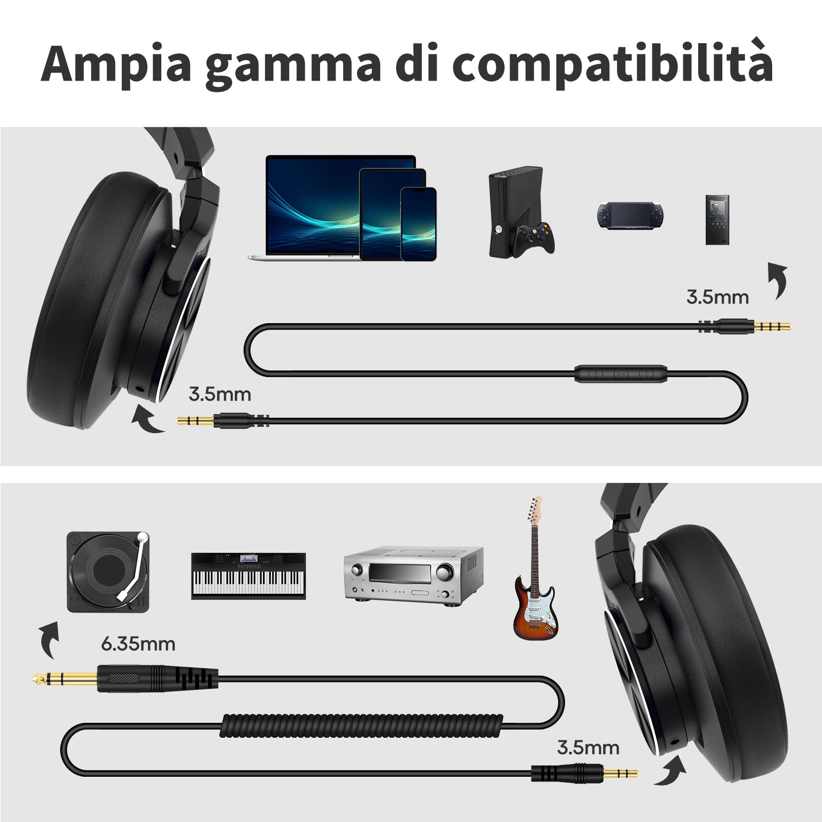 Srhythm HD75 Cuffie DJ cablate sopra l'orecchio per studio/festa/chitarra