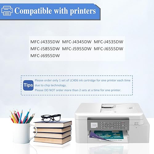 Miniatura 2 de LC406 - Cartucho de tinta compatible con LC406 LC406XL, rendimiento estándar, funciona con MFC-J4335DW MFC-J4345DW MFC-J4535DW MFC-J5855DW
