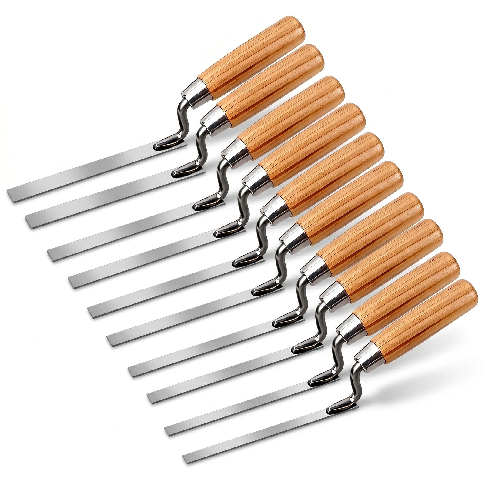 CAIYUANGUANGJIN 10Pcs Pointing Trowel Set, Stainless Steel Finger Trowels with Wooden Handle, 5 Widths (6/8/10/12/15mm) for Brick Tiling, Mortar Joint Filling & Patio Pointing Ideal for Builders DIY