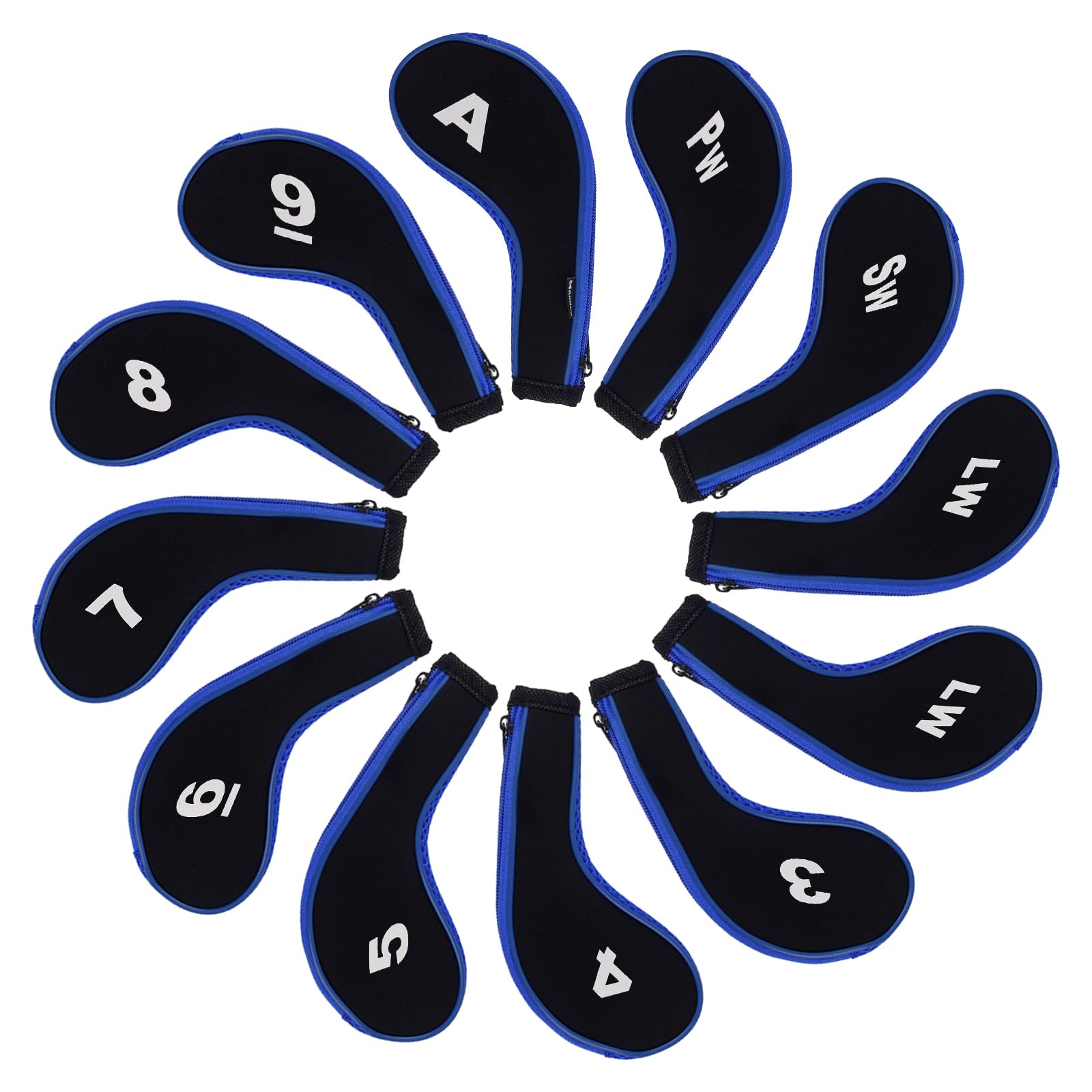 Andux La Tête de Club de Fer de Golf d'impression de Nombre Couvre Le Long Cou avec la Tirette Lot de 12 Noir/Bleu