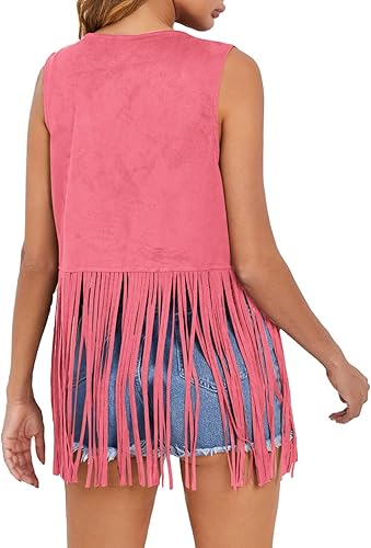Miniatura 2 de Dokotoo Chaleco hippie de los años 70 para mujer, disfraz de vaquera sin mangas, de gamuza sintética, con borlas, de cuero, para exteriores