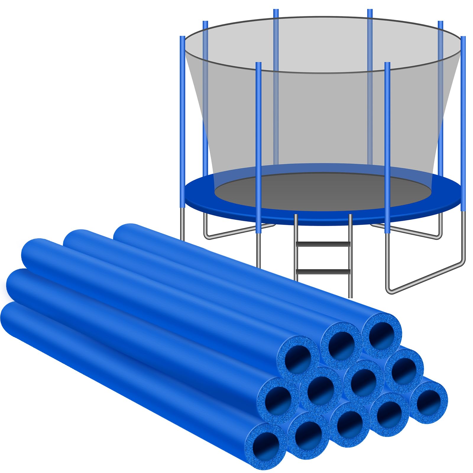 Photo 1 of UNIFAMILY 12PCS Rubber Trampoline Pole Covers, 1.26 Inch Diameter Trampoline Replacement Poles, Blue Protective Trampoline Pole Rubber Sleeves for Safe Protection Trampoline Accessories (Blue-12pcs)