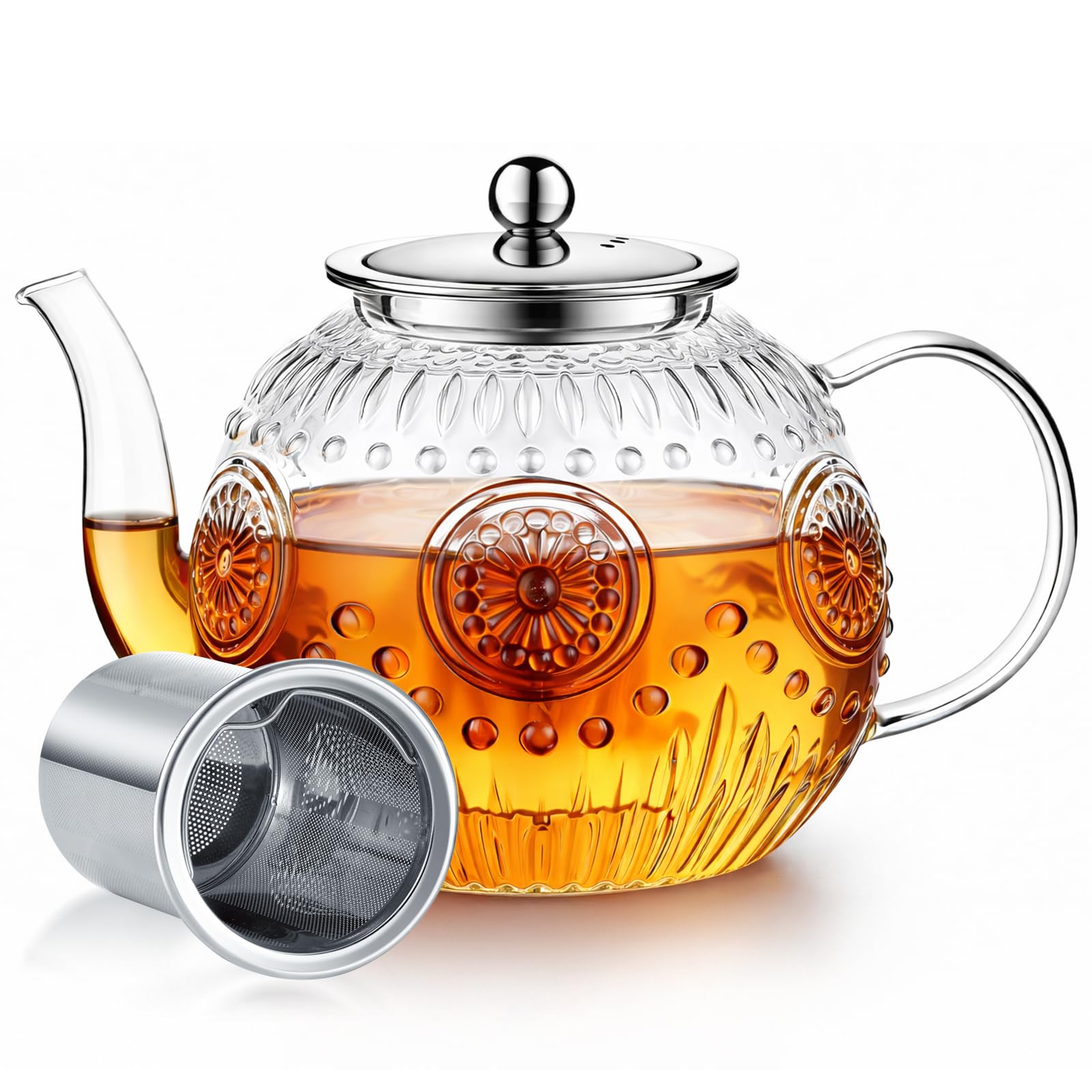 Tea Pot 1200ml, STNTUS Glass Teapots with Infuser, Tea Infuser Teapot for Loose Tea, Herbal Tea Pot with Strainer and Lid, Large Teapots for 4-6 Cups, Stovetop Safe