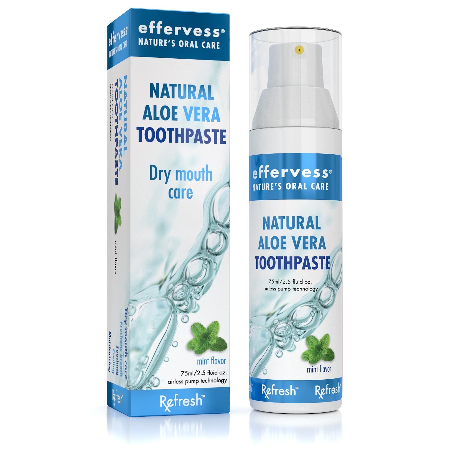 Effervess®- Rx Refresh: Pasta de Dente Natural de Aloe Vera com Sabor de Menta e Tecnologia de Bomba Sem Ar para Alívio da Boca Seca - Desenvolvida por Dentistas - Imagem 2