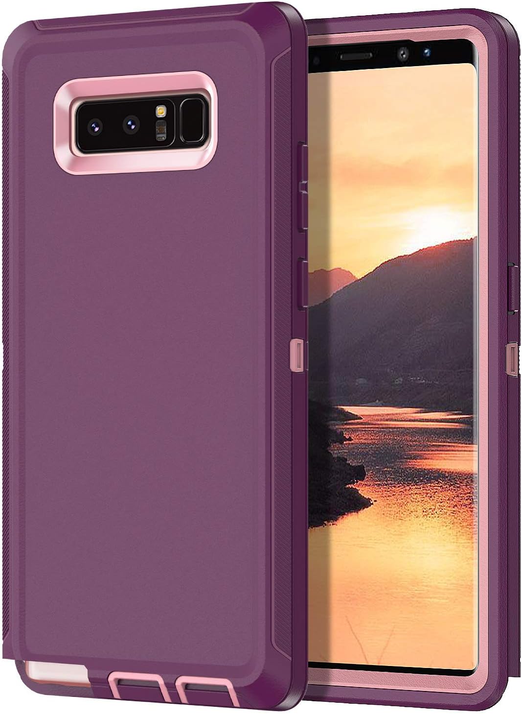 I-HONVAfor Galaxy Note 8 Case Shockproof Dust/Drop Proof 3-Layer Full Body Protection [Without Screen Protector] Rugged Heavy Duty Cover Case for Samsung Galaxy Note 8,Purple/Pink