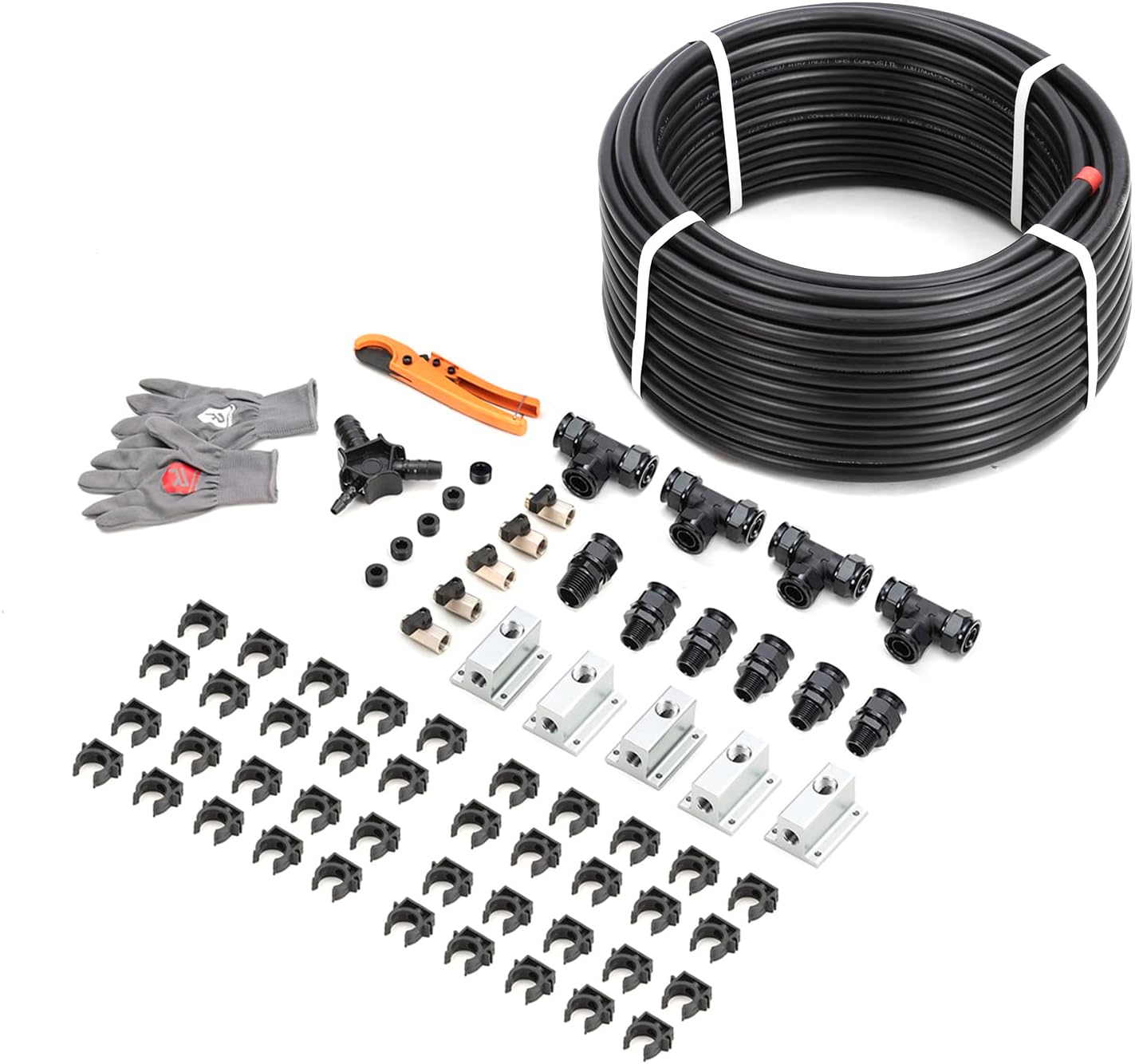 Shop Air Line Kit 3/4" x 200ft, HDPE Aluminum Air Compressor Piping Hose Kit Tubing for Garage with 4-Ways Mainfold Block, Leak Proof & Easy to Install Black 200PSI ASTM F1282