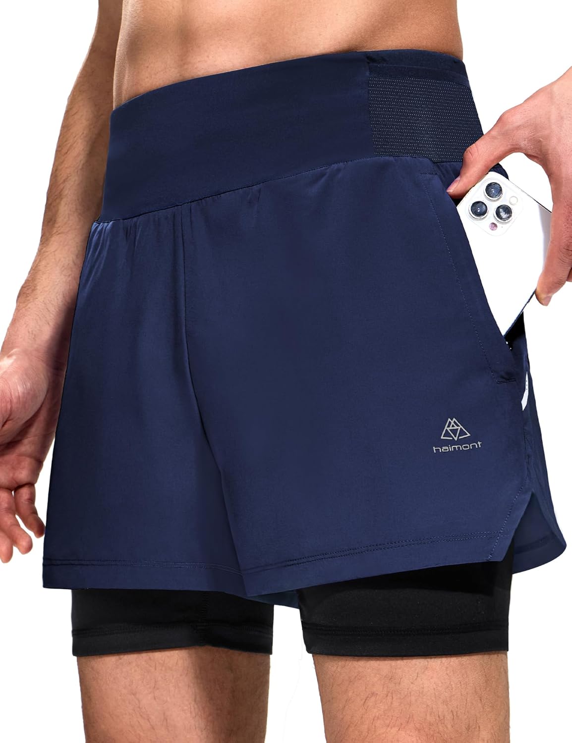 Haimont Shorts de corrida masculino 2 em 1 7,6 cm, short esportivo leve de secagem rápida para academia com forro e bolsos com zíper
