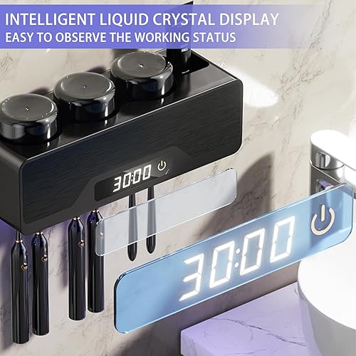 Miniatura 4 de Soporte para cepillos de dientes montado en la pared, estuche limpiador inteligente con secado y limpieza, soportes para cepillos de dientes con 6